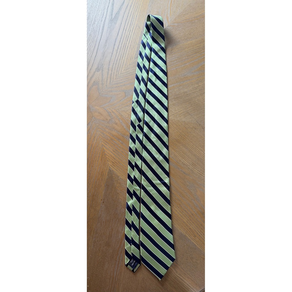 IZOD Mens Silk Necktie Navy Blue Lime Green Striped Formal Business Tie RN 15148